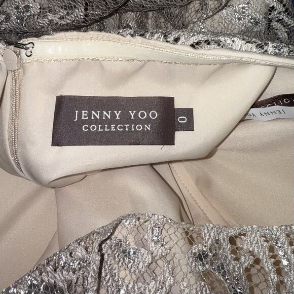 Jenny Yoo Dress Women's 0 Sandstone Floral Lace Event Evening Party Zip Up - Picture 7 of 10